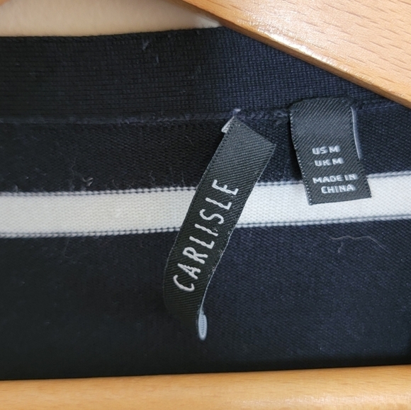 Carlisle | Black & White Striped Silk Blend Snap Front Cardigan Sweater - Picture 2 of 5